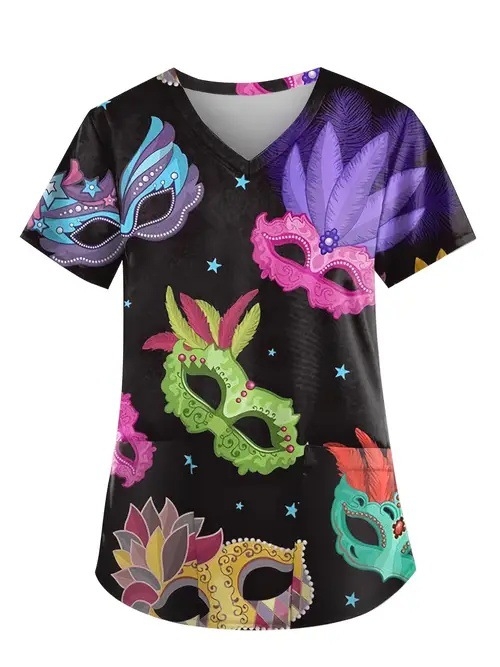 Vanjska trgovina prekogranična vruća prodaja 3D digitalni tisak ženske široke majice s V-izrezom i kratkim rukavima, ramenima, Joker s dvostrukim džepom, odjeća za njegu