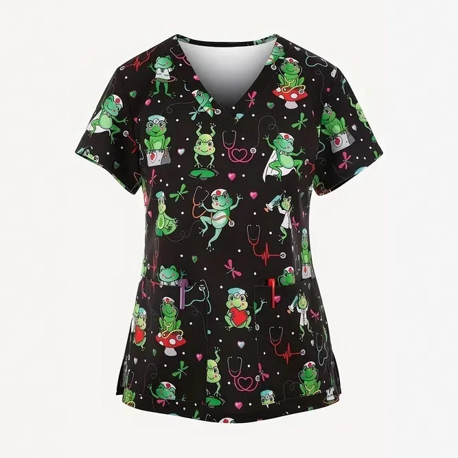 Vanjska trgovina prekogranična vruća prodaja 3D digitalni tisak ženske široke majice s V-izrezom i kratkim rukavima, ramenima, Joker s dvostrukim džepom, odjeća za njegu