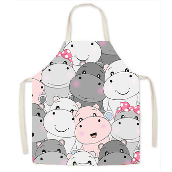 Ποδιά εργασίας από απομίμηση λινού, κινούμενα σχέδια γάτας, κινούμενα σχέδια ζώων, χαριτωμένο σχέδιο, ενήλικας γονέας-παιδί, αμάνικη μέση, οικιακή ποδιά