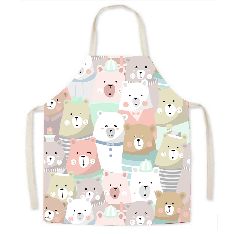 Ποδιά εργασίας από απομίμηση λινού, κινούμενα σχέδια γάτας, κινούμενα σχέδια ζώων, χαριτωμένο σχέδιο, ενήλικας γονέας-παιδί, αμάνικη μέση, οικιακή ποδιά