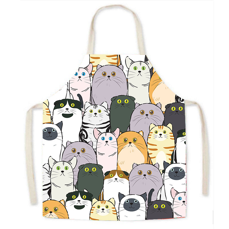 Ποδιά εργασίας από απομίμηση λινού, κινούμενα σχέδια γάτας, κινούμενα σχέδια ζώων, χαριτωμένο σχέδιο, ενήλικας γονέας-παιδί, αμάνικη μέση, οικιακή ποδιά