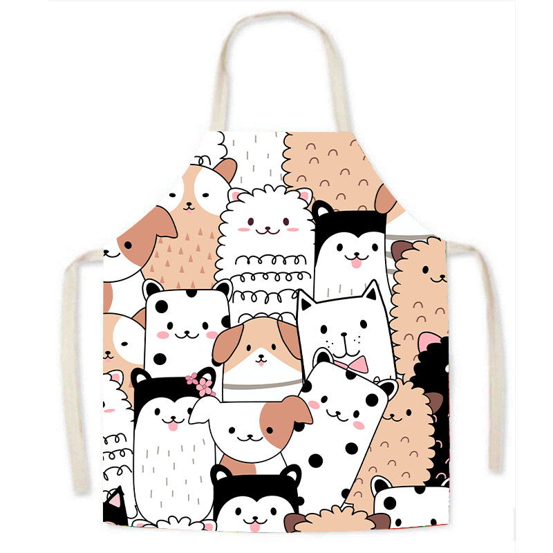 Ποδιά εργασίας από απομίμηση λινού, κινούμενα σχέδια γάτας, κινούμενα σχέδια ζώων, χαριτωμένο σχέδιο, ενήλικας γονέας-παιδί, αμάνικη μέση, οικιακή ποδιά