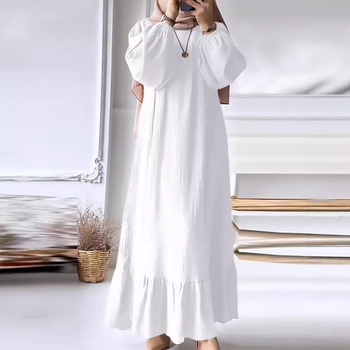 2024 rochie musulmană pentru femei, primăvara și toamna, la modă nouă, cu mâneci bufante, tiv cu volane