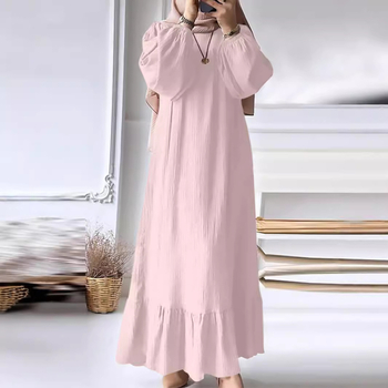 2024 rochie musulmană pentru femei, primăvara și toamna, la modă nouă, cu mâneci bufante, tiv cu volane