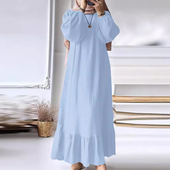 2024 rochie musulmană pentru femei, primăvara și toamna, la modă nouă, cu mâneci bufante, tiv cu volane