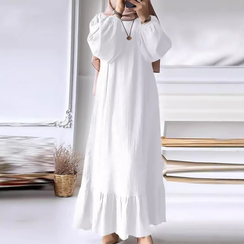 2024 rochie musulmană pentru femei, primăvara și toamna, la modă nouă, cu mâneci bufante, tiv cu volane