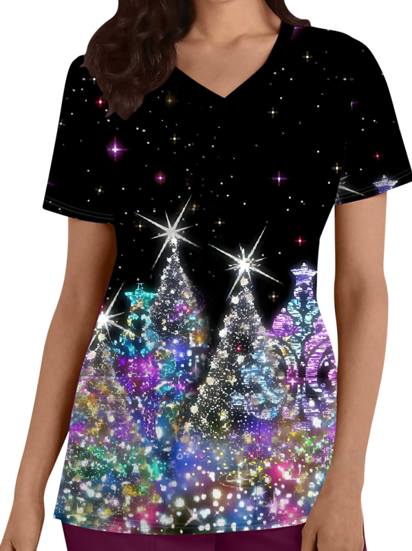 Xiyin TEMU Comerț exterior Diverse imagini Drăguț submarin Animal Imprimat 3D V-Neck mânecă scurtă Top haine de asistente medicale