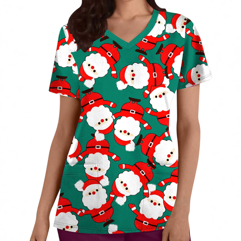 Xiyin TEMU Comerț exterior Diverse imagini Drăguț submarin Animal Imprimat 3D V-Neck mânecă scurtă Top haine de asistente medicale