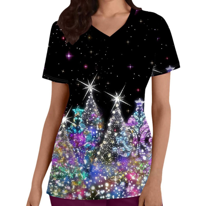 Xiyin TEMU Comerț exterior Diverse imagini Drăguț submarin Animal Imprimat 3D V-Neck mânecă scurtă Top haine de asistente medicale