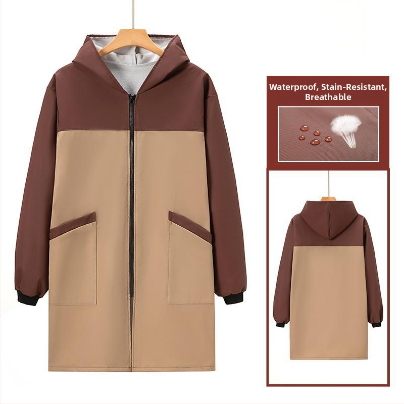 Naiste köögipõll, koduriietus, talvine fliisvoodriga, paksendatud, kulumiskindel, toiduvalmistamise ja tööriietus, õlikindel ja veekindel köögipõll