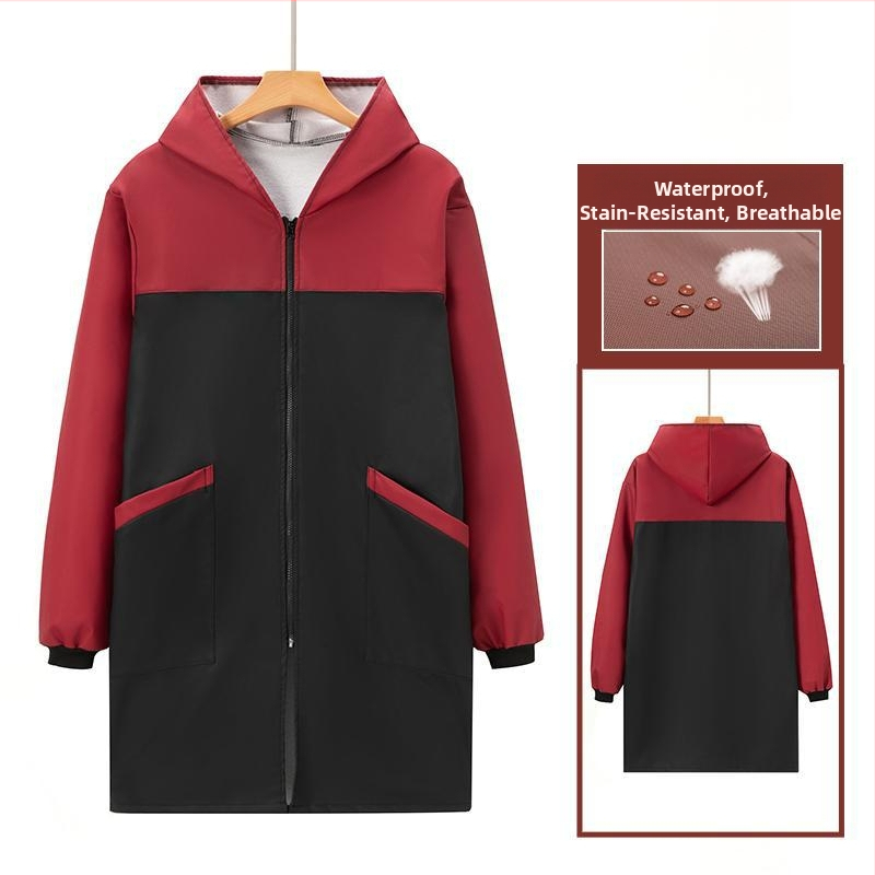 Naiste köögipõll, koduriietus, talvine fliisvoodriga, paksendatud, kulumiskindel, toiduvalmistamise ja tööriietus, õlikindel ja veekindel köögipõll