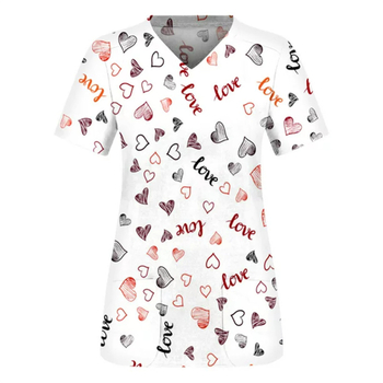 2024 Nové cezhraničné tričko do práce, oblečenie s kvetinovým vzorom a 3D potlačou, európske a americké voľné ležérne oblečenie pre dámy, oblečenie pre zdravotné sestry