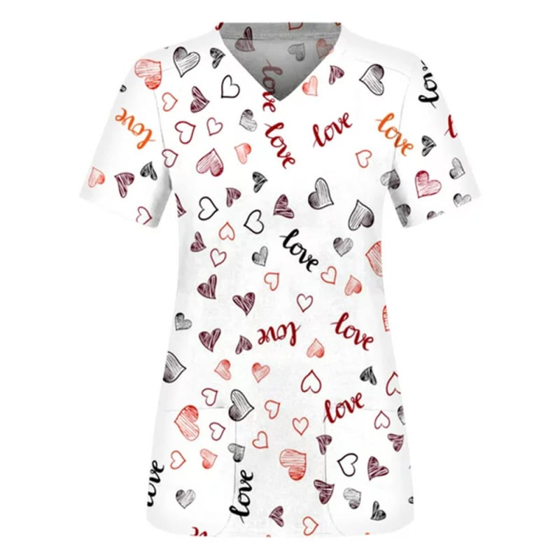 2024 Nové cezhraničné tričko do práce, oblečenie s kvetinovým vzorom a 3D potlačou, európske a americké voľné ležérne oblečenie pre dámy, oblečenie pre zdravotné sestry