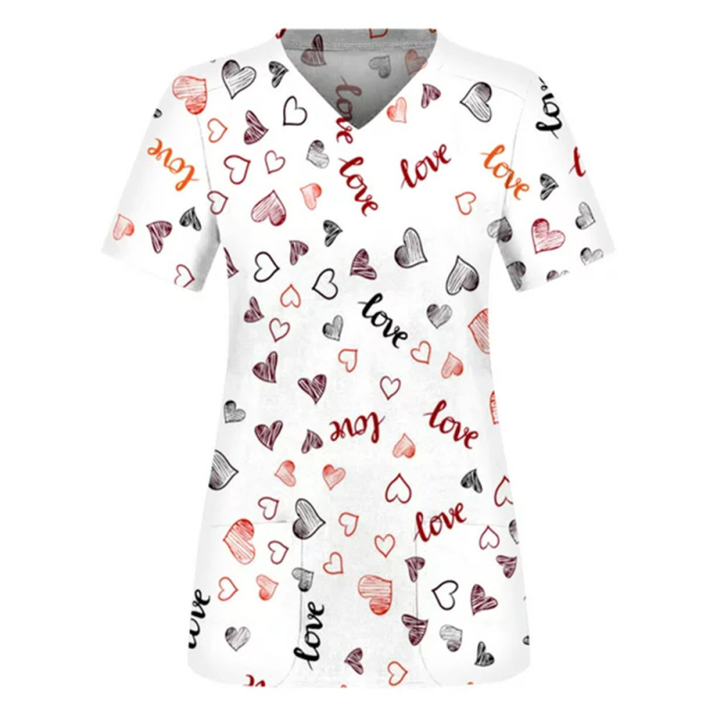 2024 Nové cezhraničné tričko do práce, oblečenie s kvetinovým vzorom a 3D potlačou, európske a americké voľné ležérne oblečenie pre dámy, oblečenie pre zdravotné sestry