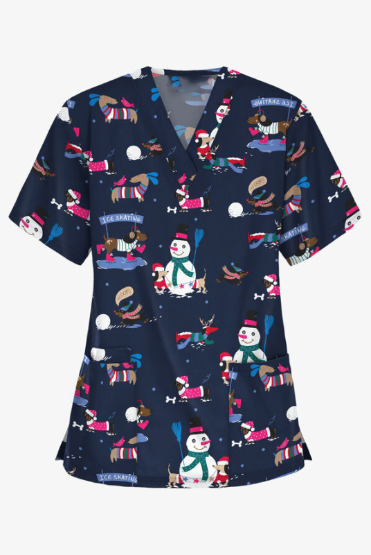 Dámske tričko s krátkym rukávom a cezhraničným predajom z Európy a Spojených štátov, oblečenie pre zdravotné sestry s malým vzorom, výstrihom do V a malým vzorom, pohodlné, s krátkym rukávom