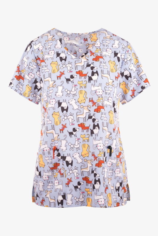 Dámske tričko s krátkym rukávom a cezhraničným predajom z Európy a Spojených štátov, oblečenie pre zdravotné sestry s malým vzorom, výstrihom do V a malým vzorom, pohodlné, s krátkym rukávom