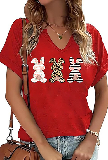 Amazon Easter SRETAN USKRS Nova ženska majica kratkih rukava s V-izrezom, rol rukavima i printom zečjeg jajeta