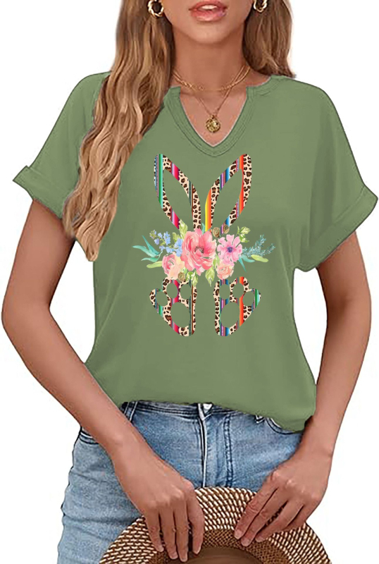 Amazon Easter SRETAN USKRS Nova ženska majica kratkih rukava s V-izrezom, rol rukavima i printom zečjeg jajeta