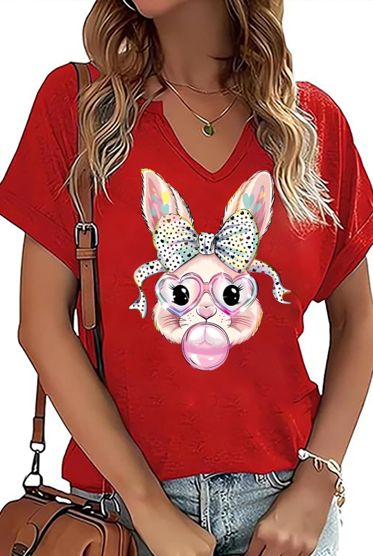 Amazon Easter SRETAN USKRS Nova ženska majica kratkih rukava s V-izrezom, rol rukavima i printom zečjeg jajeta