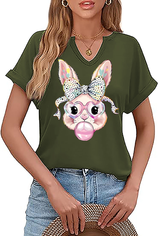 Amazon Easter SRETAN USKRS Nova ženska majica kratkih rukava s V-izrezom, rol rukavima i printom zečjeg jajeta