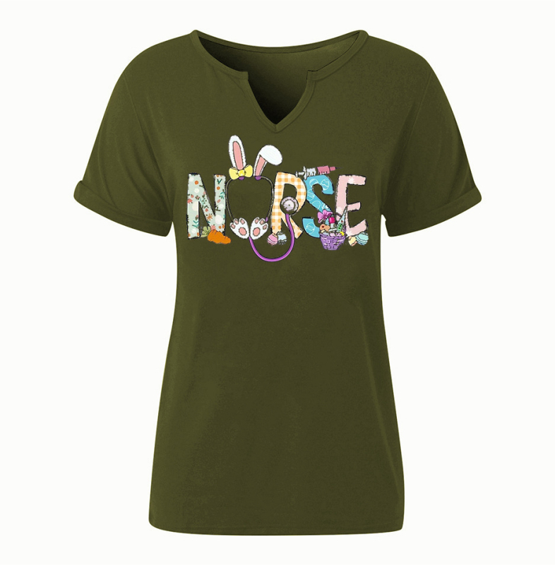 Amazon Easter SRETAN USKRS Nova ženska majica kratkih rukava s V-izrezom, rol rukavima i printom zečjeg jajeta