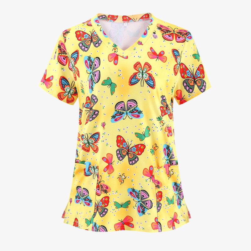 Bluză de damă pentru femei, mărimi mari, cu imprimeu de fluturi/flori/țestoase/leopard/dragoste/curcubeu/steaguri, decolteu în V, despicată