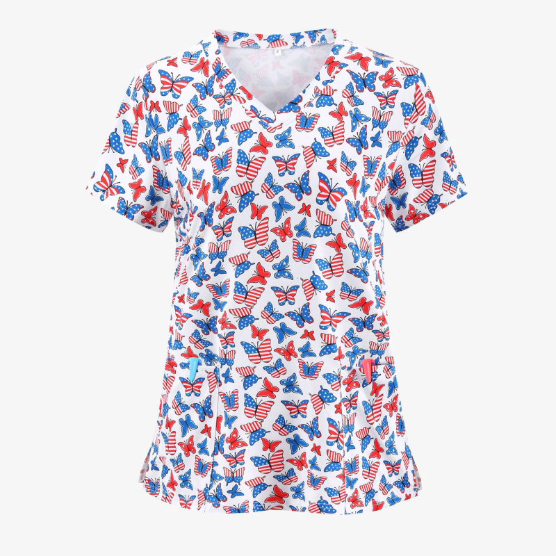 Bluză de damă pentru femei, mărimi mari, cu imprimeu de fluturi/flori/țestoase/leopard/dragoste/curcubeu/steaguri, decolteu în V, despicată