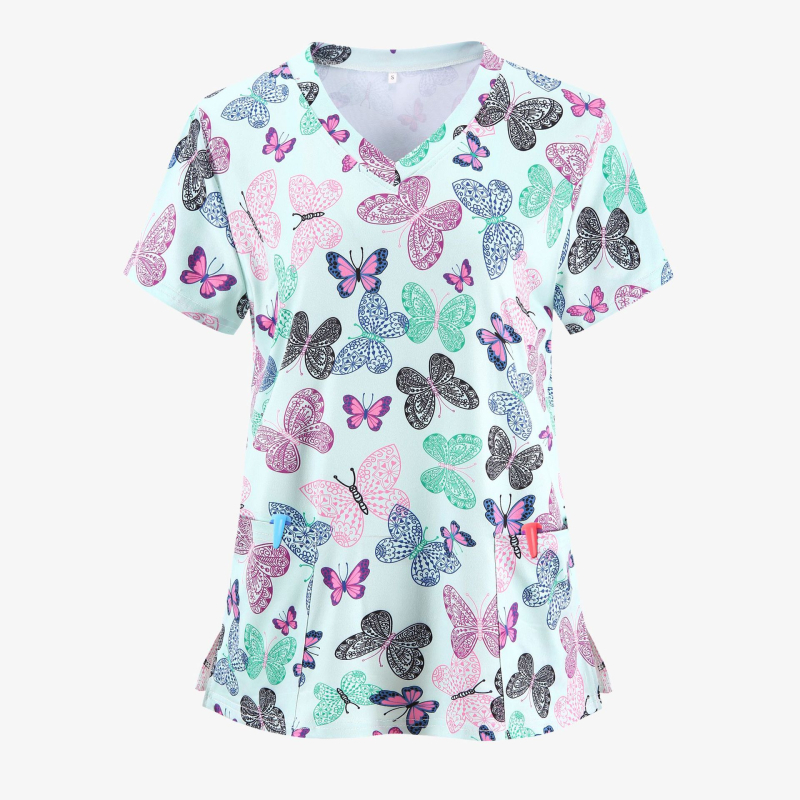 Bluză de damă pentru femei, mărimi mari, cu imprimeu de fluturi/flori/țestoase/leopard/dragoste/curcubeu/steaguri, decolteu în V, despicată