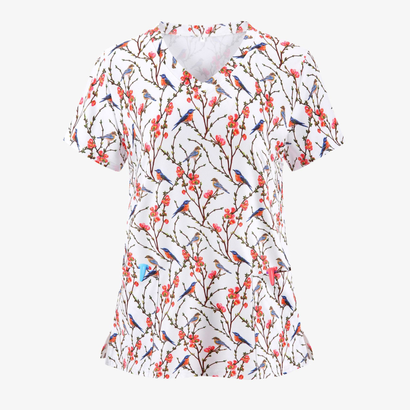 Bluză de damă pentru femei, mărimi mari, cu imprimeu de fluturi/flori/țestoase/leopard/dragoste/curcubeu/steaguri, decolteu în V, despicată