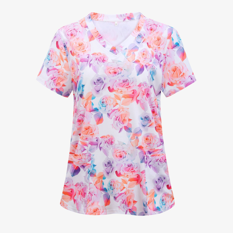 Bluză de damă pentru femei, mărimi mari, cu imprimeu de fluturi/flori/țestoase/leopard/dragoste/curcubeu/steaguri, decolteu în V, despicată