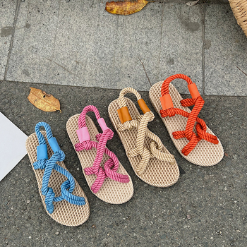 Γυναικεία σανδάλια από κάνναβη υφασμένα με σχοινί 2024, καλοκαιρινά νέα χειροποίητα ψάθινα παπούτσια Joker, υπαίθρια ρωμαϊκά σανδάλια παραλίας χονδρικής