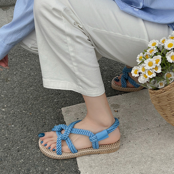 Γυναικεία σανδάλια από κάνναβη υφασμένα με σχοινί 2024, καλοκαιρινά νέα χειροποίητα ψάθινα παπούτσια Joker, υπαίθρια ρωμαϊκά σανδάλια παραλίας χονδρικής