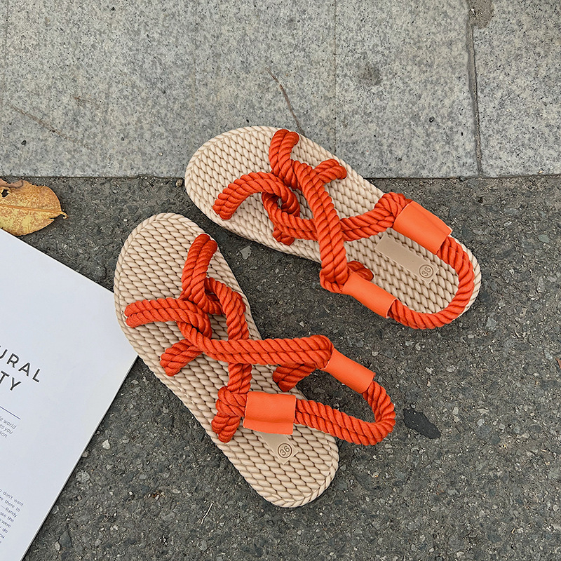 Γυναικεία σανδάλια από κάνναβη υφασμένα με σχοινί 2024, καλοκαιρινά νέα χειροποίητα ψάθινα παπούτσια Joker, υπαίθρια ρωμαϊκά σανδάλια παραλίας χονδρικής