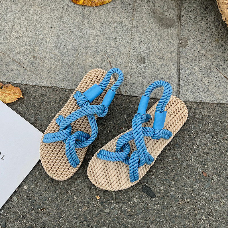 Γυναικεία σανδάλια από κάνναβη υφασμένα με σχοινί 2024, καλοκαιρινά νέα χειροποίητα ψάθινα παπούτσια Joker, υπαίθρια ρωμαϊκά σανδάλια παραλίας χονδρικής