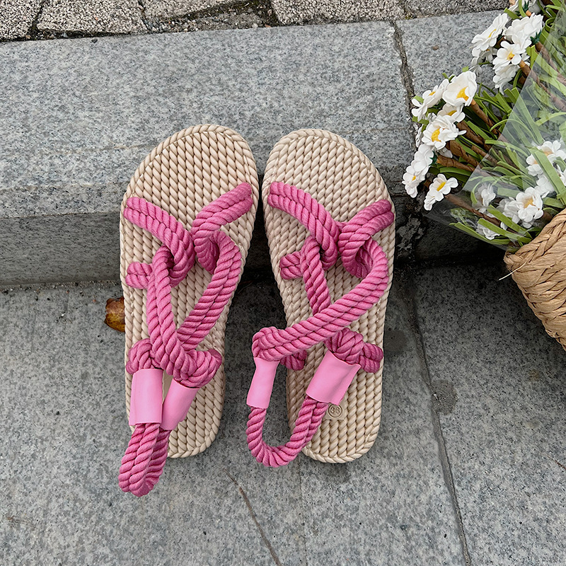 Γυναικεία σανδάλια από κάνναβη υφασμένα με σχοινί 2024, καλοκαιρινά νέα χειροποίητα ψάθινα παπούτσια Joker, υπαίθρια ρωμαϊκά σανδάλια παραλίας χονδρικής