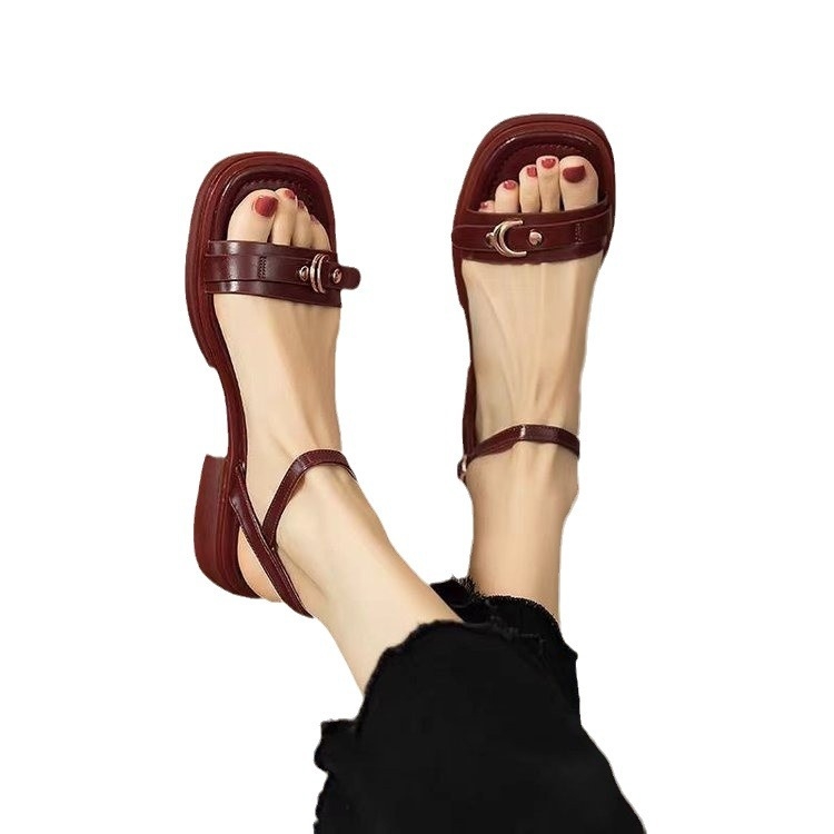 Καλοκαιρινά, κομψά, χοντρά, ρωμαϊκά σανδάλια του 2024, μοντέρνα, χονδρικής, απλά, ρετρό, γαλλικά σανδάλια