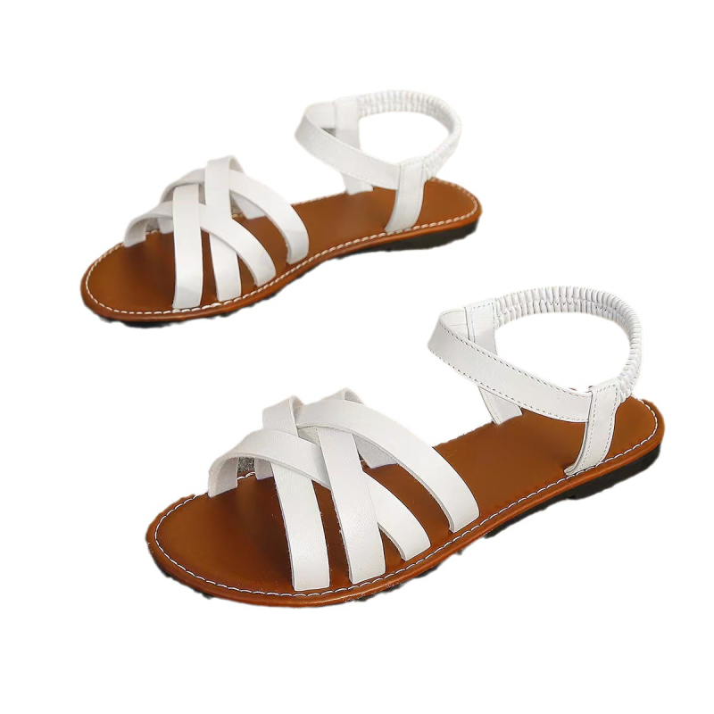 Sandale retro romane 2023, cu vârful deschis, casual, cu bareta încrucișată, plate, europene și americane, la modă transfrontalieră, cu cataramă țesută