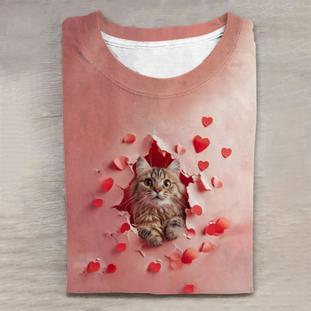 Top de primăvară 2025, nou, de vânzare cu amănuntul, cu imprimeu digital cu animale drăguțe, mânecă lungă și guler rotund, disponibil în magazinul online D