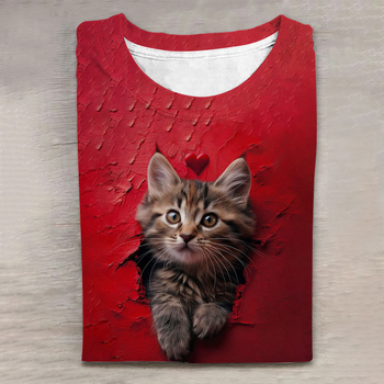 Top de primăvară 2025, nou, de vânzare cu amănuntul, cu imprimeu digital cu animale drăguțe, mânecă lungă și guler rotund, disponibil în magazinul online D