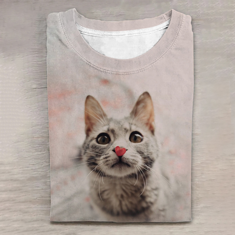 Top de primăvară 2025, nou, de vânzare cu amănuntul, cu imprimeu digital cu animale drăguțe, mânecă lungă și guler rotund, disponibil în magazinul online D