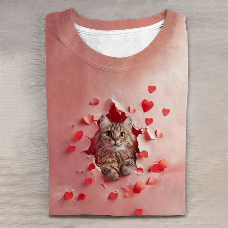 Top de primăvară 2025, nou, de vânzare cu amănuntul, cu imprimeu digital cu animale drăguțe, mânecă lungă și guler rotund, disponibil în magazinul online D