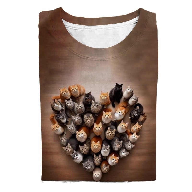 Top de primăvară 2025, nou, de vânzare cu amănuntul, cu imprimeu digital cu animale drăguțe, mânecă lungă și guler rotund, disponibil în magazinul online D