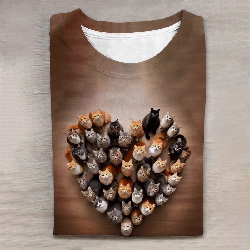 Top de primăvară 2025, nou, de vânzare cu amănuntul, cu imprimeu digital cu animale drăguțe, mânecă lungă și guler rotund, disponibil în magazinul online D