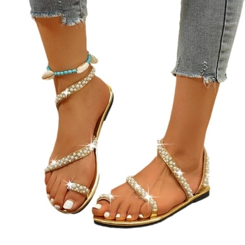 Σανδάλια και παντόφλες θαλάσσης με επίπεδη μύτη, ξένου εμπορίου, μεγάλα μεγέθη, καλοκαίρι 2025, νέα, απλά γυναικεία παπούτσια με στρας σε απόθεμα