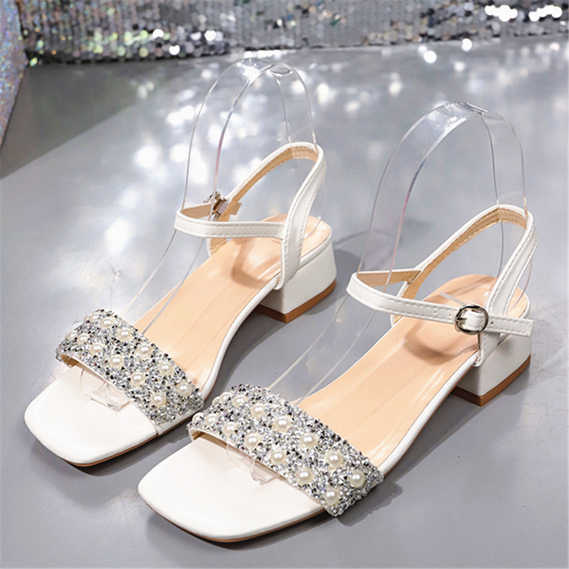 Sandale cu toc gros și gură de pește pentru femei, stil vară 2025, confortabile și la modă, mărime plus, în stoc, en-gros