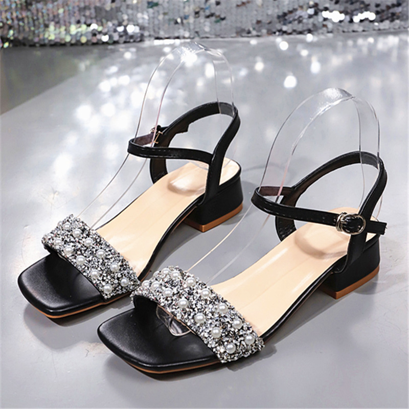 Sandale cu toc gros și gură de pește pentru femei, stil vară 2025, confortabile și la modă, mărime plus, în stoc, en-gros