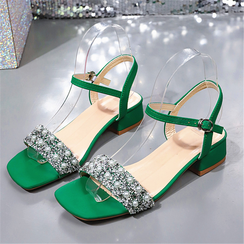 Sandale cu toc gros și gură de pește pentru femei, stil vară 2025, confortabile și la modă, mărime plus, în stoc, en-gros