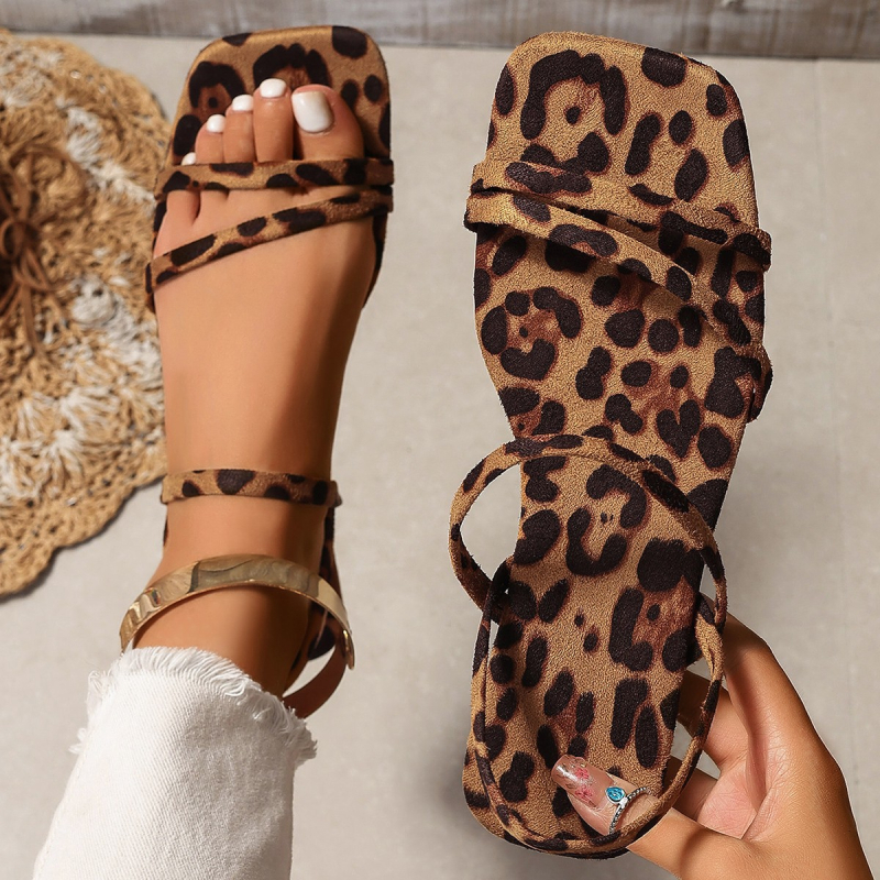 Nove ženske ravne sandale s leopard printom, sandale za plažu, vanjske papuče