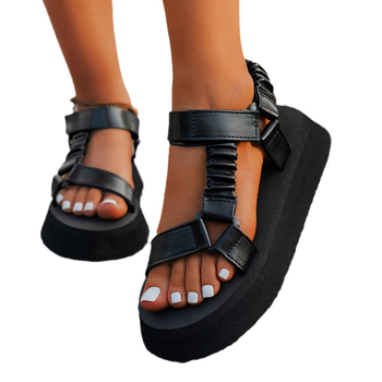 AliExpress pārrobežu plus izmēra biezas zoles sieviešu sandales ar āķi un cilpu aizdari 2024. gada jaunās Eiropas un Amerikas etniskā stila krāsu saskaņošanas pludmales sandales