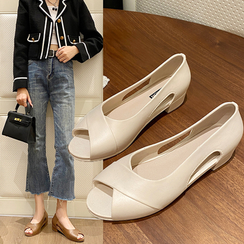 Heli Shark ženske ljetne sandale s torbastom petom, riblja usta, debelom petom, moderne sandale s ravnom petom, ležerne gornje odjeće, preklapajuće cipele